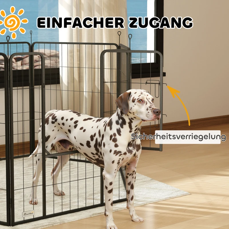 PawHut Hondenheining, Huisdierenverblijf, 6 Panelen, Staal, Opvouwbaar, Zwart