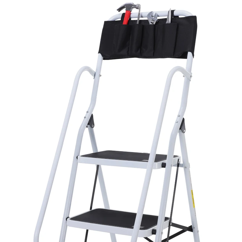 HOMCOM Opvouwbare huishoudtrap met gereedschapshouder, leuning, 50 x 83 x 155 cm, zwart + zilver