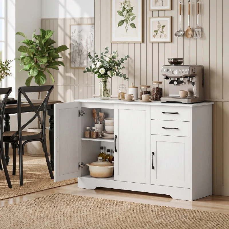 HOMCOM Dressoir met 2 laden, verstelbare plank en 3 deuren - moderne opbergkast, wit
