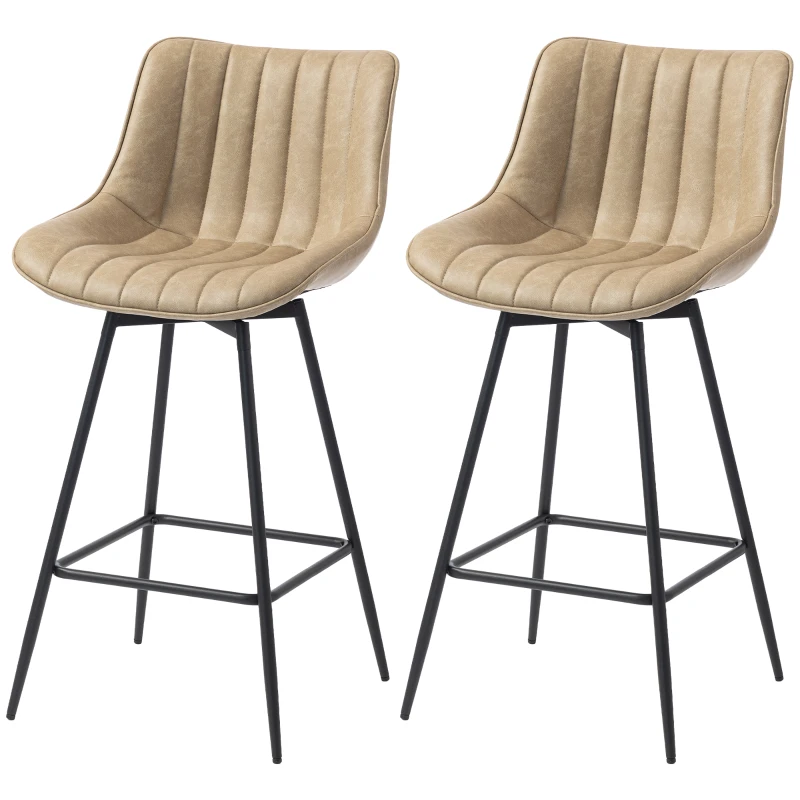 HOMCOM Set of 2 PU Leather Swivel Bar Stools - Light Brown