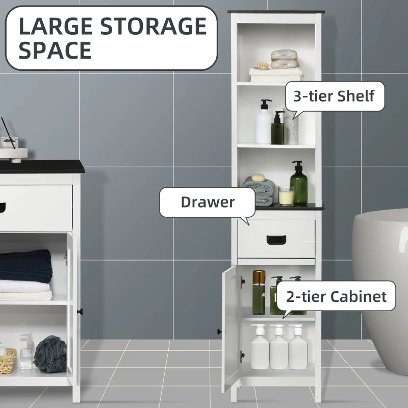 kleankin Tall Bathroom Cabinet, Freestanding Tallboy Storage Unit with Drawer and Adjustable Shelf for Living Room, White