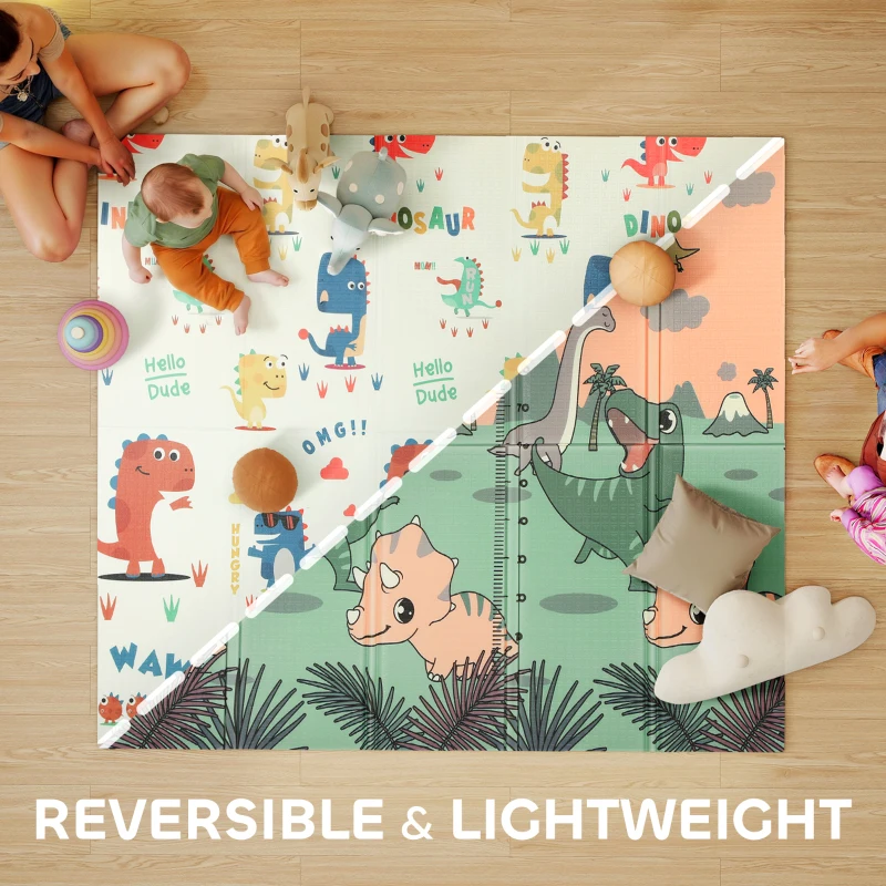 AIYAPLAY Baby Play Mat, Double Sideded Foldable Kids Crawling Mat, Reversible & Waterproof, Dinosaur