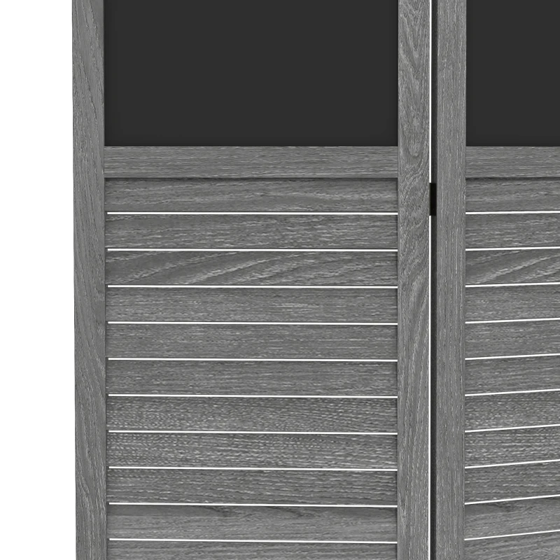 HOMCOM Biombo Separador de Ambientes Dobrável de 4 Painéis de Madeira com Quadros 162x172 cm Cinzento