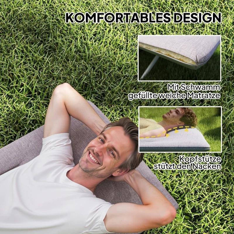 Outsunny Veldbed, Campingbed, opvouwbaar, zacht, tot 200 kg, roestvrij stalen frame, 185x65x37cm, Grijs