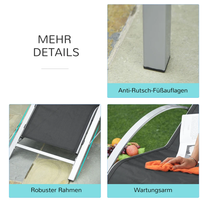 Outsunny Driedelig Ligstoel met tafel zitgroep voor in de tuin mesh metaal grijs