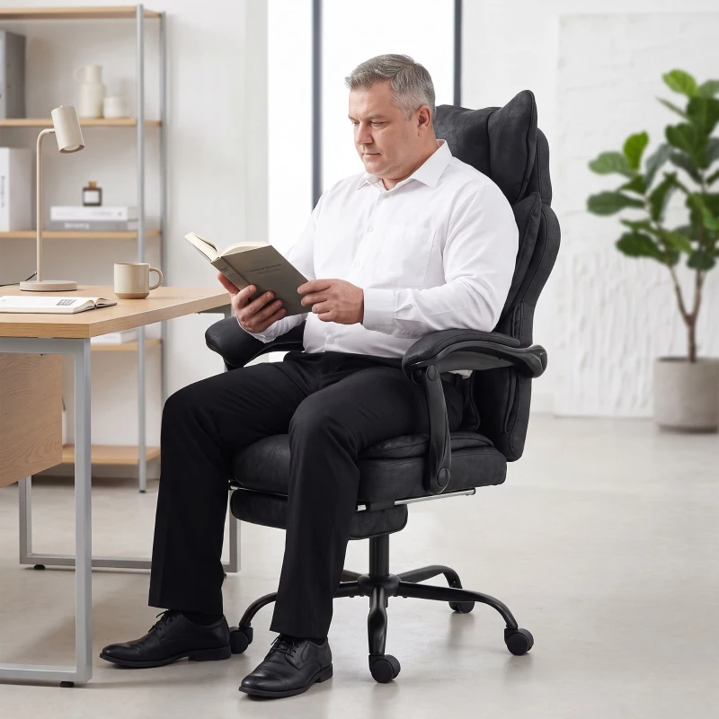 HOMCOM Executive Office Chair, Leathaire Big and Tall Office Chair 180 kg with Wide Seat, Reclining, Lumbar Support, Black
