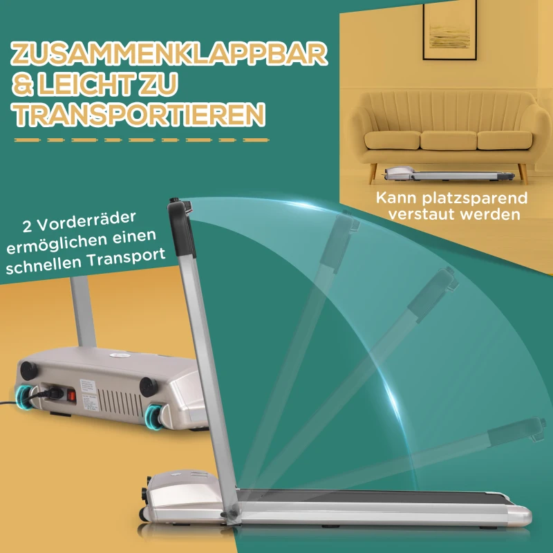 HOMCOM Elektrisches Laufband mit LCD Display, Faltbares Fitnessgerät, 1-10 Km/h, Stahl, Schwarz+ Grau+Champagner, 70 x 128 x 116 cm