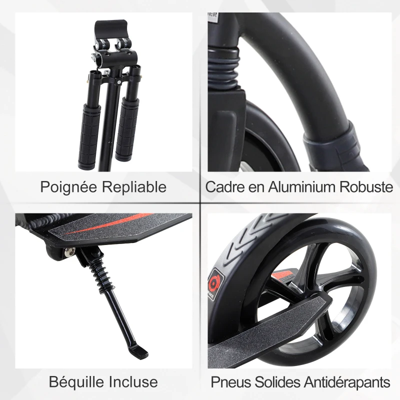 HOMCOM Trottinette pliable pour adulte à partir 14 ans 92,5 x 37,5 x 82-97 cm hauteur guidon réglable alu noir