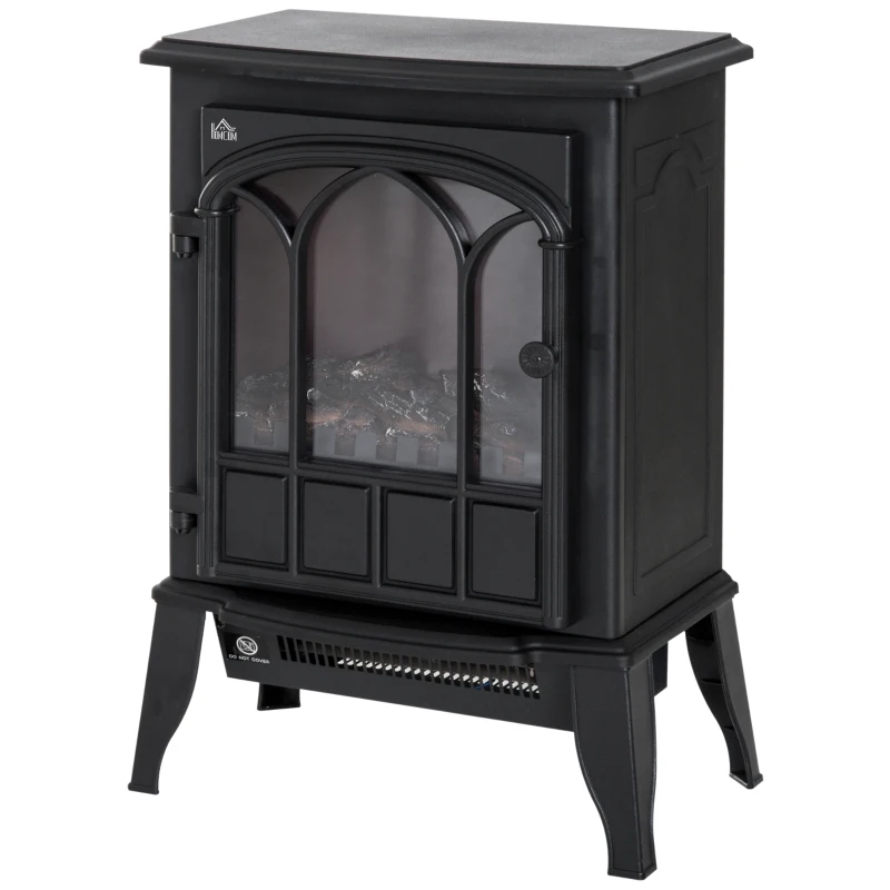 HOMCOM Chimenea Eléctrica 1000W/2000W Efecto de Llama Temperatura Ajustable y Protección Sobrecalentamiento para 15-30 ㎡ Negro