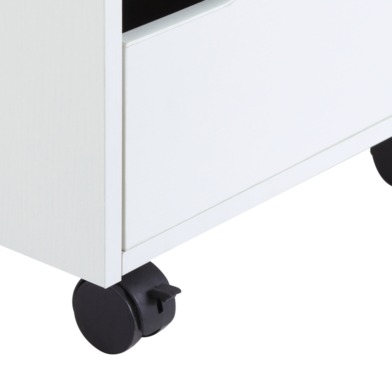 HOMCOM Caisson bureau mobile avec 3 tiroirs, meuble rangement bureau sur roulettes pour documents et imprimante, caisson de rangement compact pour travail ou chambre, 40x50x57,5cm, blanc