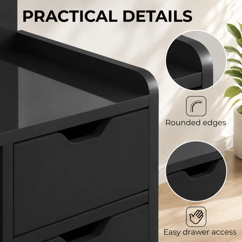 HOMCOM Bedside Table, Small Bedside Cabinet with 2 Drawers and Storage Shelves for Bedroom, Black Wood Effect