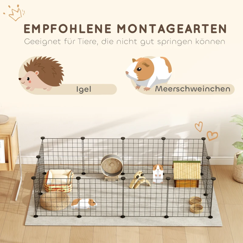 PawHut Ren, box, kooi voor kleine dieren, metalen rooster flexibel omvormbaar