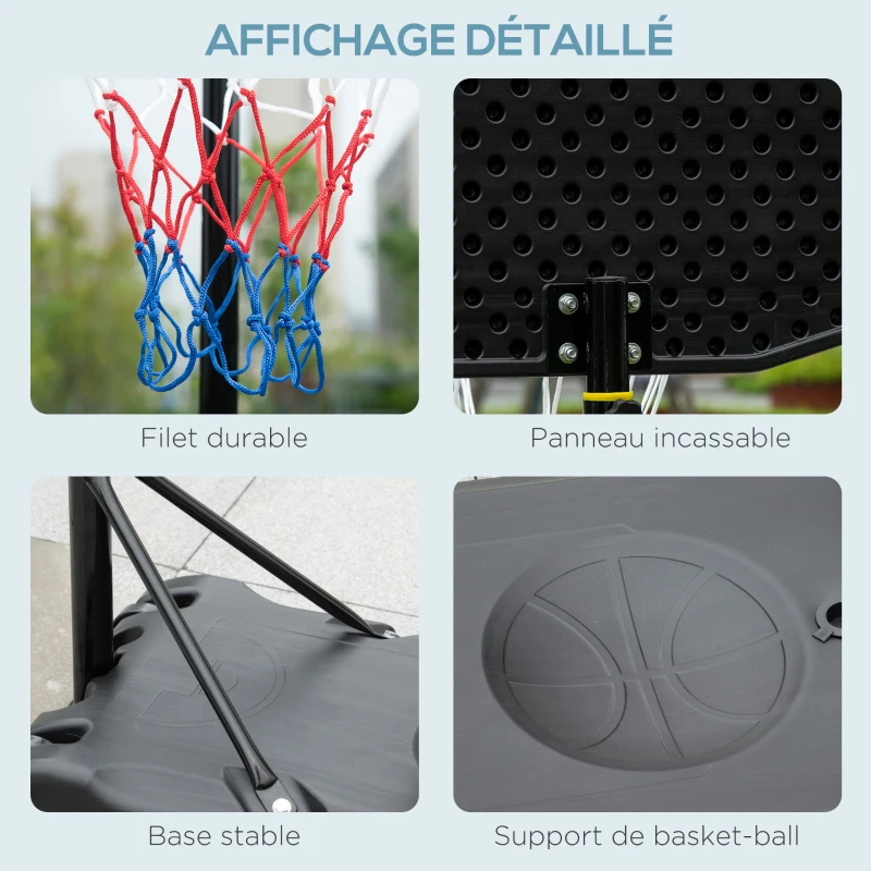 HOMCOM Panier de basket extérieur hauteur réglable 197,5-254 cm panier de basket sur pied à roulettes base remplissable noir
