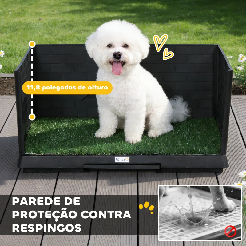 PawHut Sanita para Cães com Relva Artificial 75x51x36,5 cm com Paredes Altas Bandeja Deslizante e Fácil de Limpar Preto