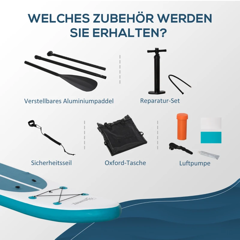 Outsunny Aufblasbares Surfbrett 320 cm Surfboard SUP Board kajak Stand Up Board aufblasbar SUP Board Set mit verstellbares Paddel Kajak Sitz faltbar EVA Rutschfest inkl. Zubehör Weiß+Blau