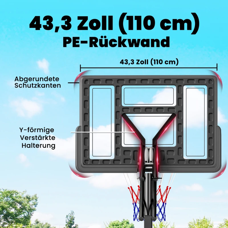 SPORTNOW Basketballkorb Outdoor 235-305cm schnell Höhenverstellbar, mit 110x70cm bruchsichere Rückwand 2 Rädern & Gewichtssack