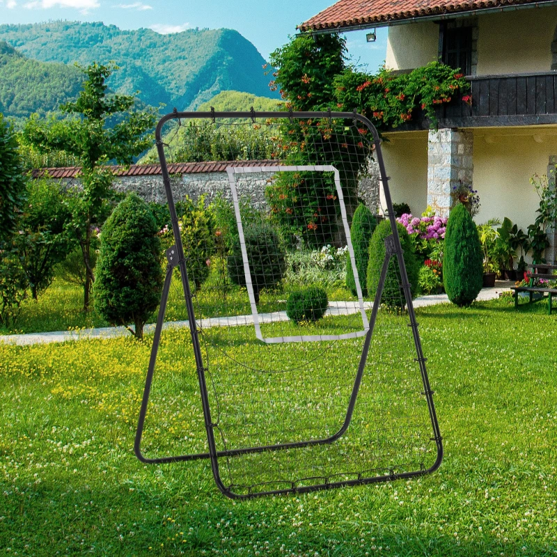 HOMCOM Filet de rebond de football ajustable hauteur angle réglables rebondeur pour football pliable cible sardines de fixation fournies 123 x 73 x 178,5 cm noir blanc