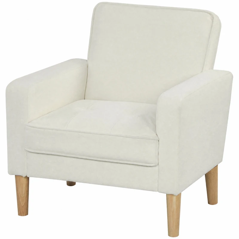 HOMCOM Butaca de Salón Tapizado en Terciopelo Sillón de Lectura con Asiento con Botones y Patas de Madera para Dormitorio Crema