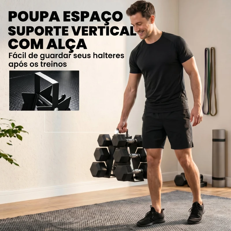 SPORTNOW Conjunto de Halteres 2x4 kg, 2x6 kg e 2x8 kg com Suporte e Revestimento em Borracha – Casa e Ginásio