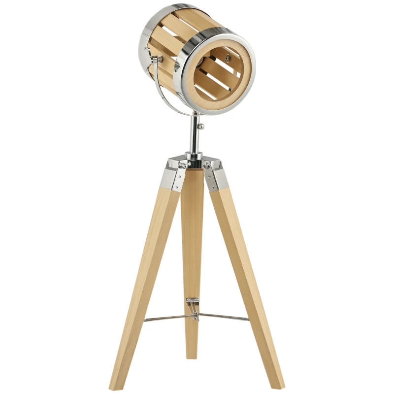 HOMCOM Stativ-Leuchte aus Holz Dreibeiniges Gestell, Scheinwerfer-Design 30 cm x 30 cm x 68 cm Holz Natur + Silber