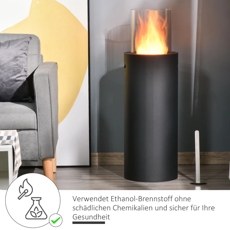 HOMCOM Ethanolkachel bio-ethanolbrander 0.4 L, 1 uur Brandduur 1000W no smoke staal gehard glas zwart 30 x 30 x 94 cm