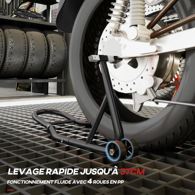 HOMCOM Support béquille de moto arrière support de roue lève moto arrière sur roulettes avec bobine de bras oscillant U, noir
