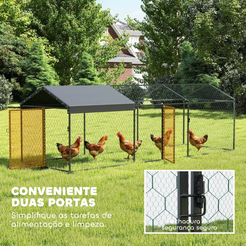 PawHut Galinheiro para Exterior Grande 3x1x1 m Galinheiro Metálico com Cobertura em Tecido Oxford Anti-UV e Impermeável Preto