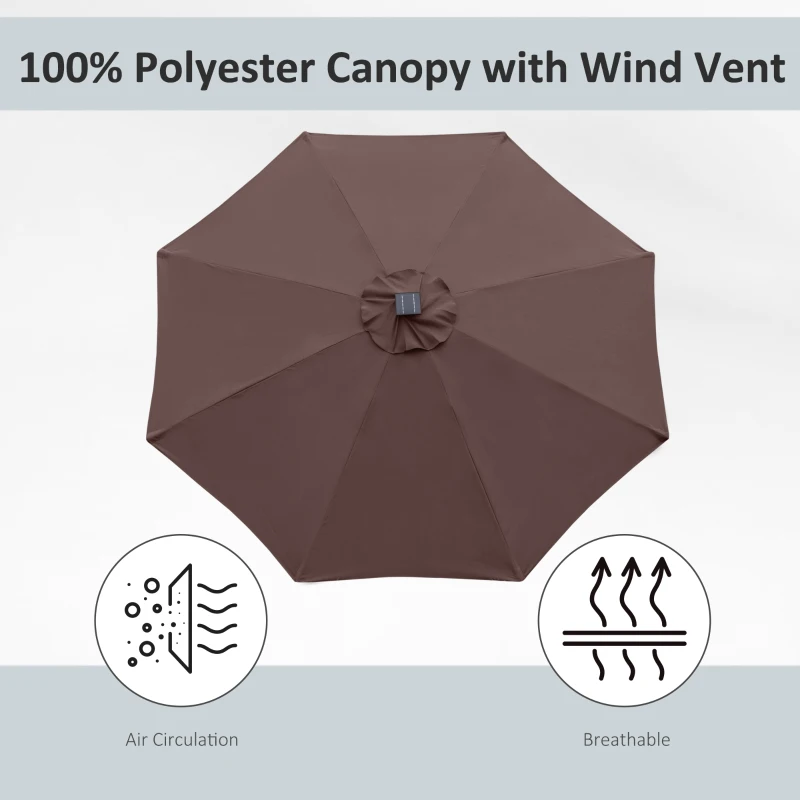 Outsunny 2.7m Garden Parasol Sun Umbrella w/ LED Solar Light Angled Canopy, Coffee Brown