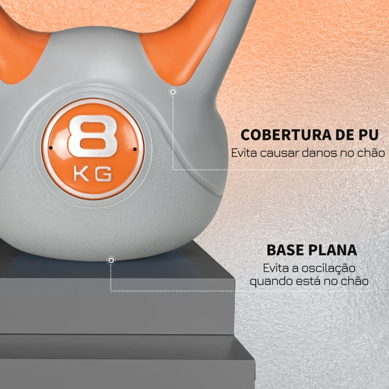 SPORTNOW Kettlebell 8kg Peso Russo com Revestimento de PU e Enchimento de Areia para Treinamento 20x14x24cm Laranja e Cinza