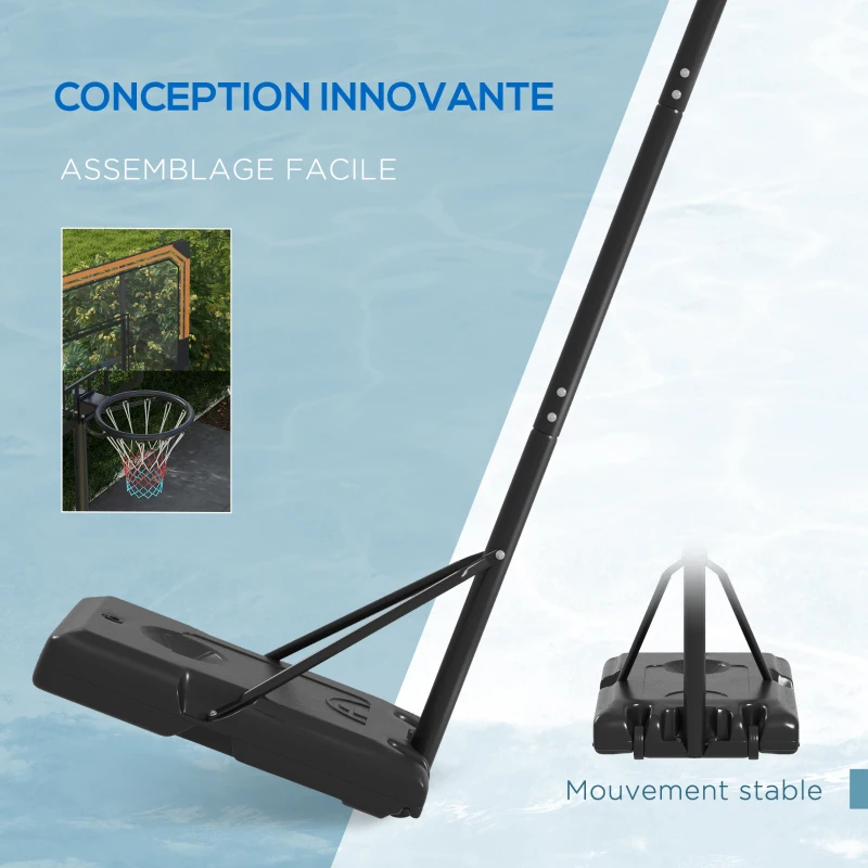SPORTNOW Panier de basket sur pied hauteur réglable 213 - 243 cm avec base de lestage roulettes panneau arrière robuste noir