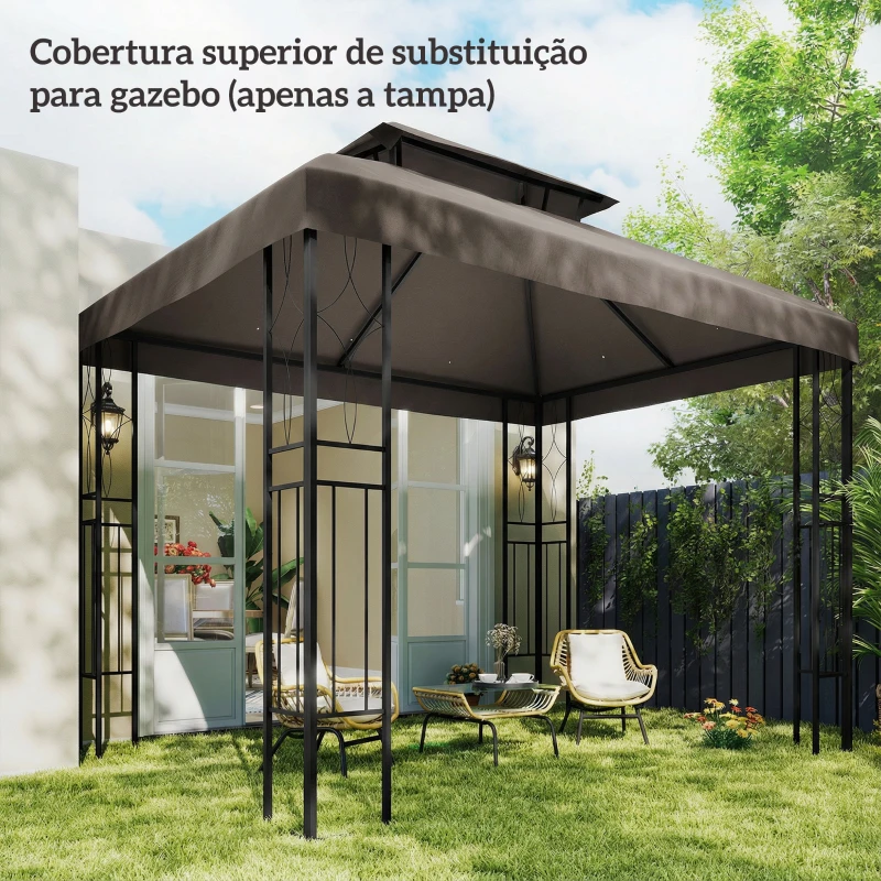 Outsunny Teto de Reposição 4x3 m com Teto Duplo Orifícios de Drenagem e Proteção UV Apenas Teto NÃO Inclui Estrutura Castanho