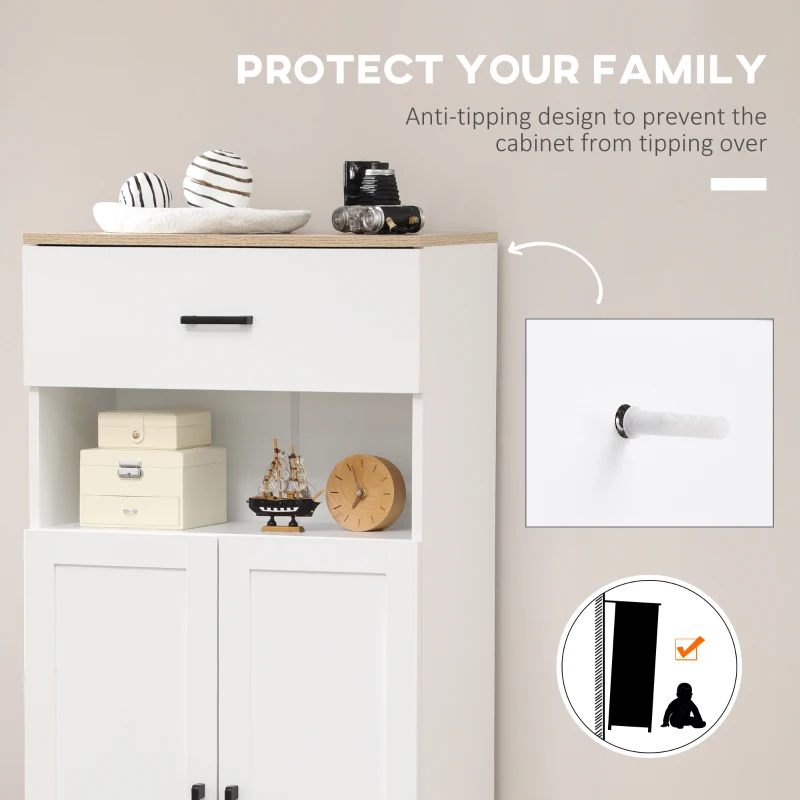 HOMCOM Sideboard, Nordic Storage Cabinet with Drawer, Doors and Open Countertop, Freestanding Kitchen Cupboard for Living Room, Dining Room, 130cm, White