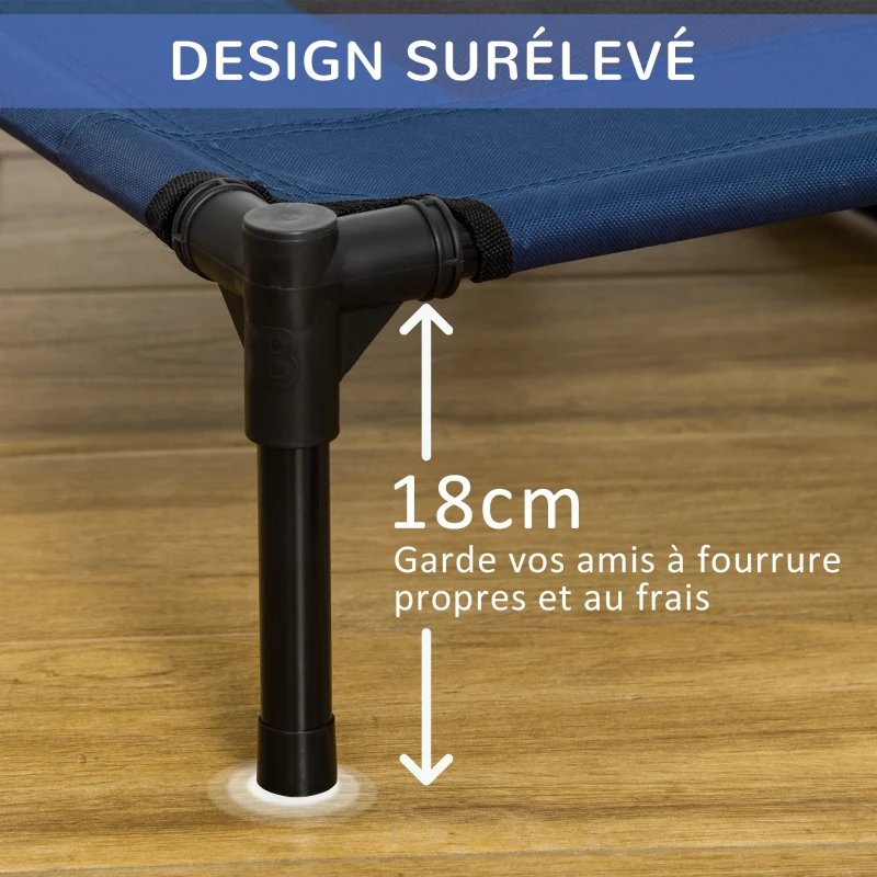 PawHut Lit sur pieds XXL pour chien chat lit de camp animal 92L x 76l x 18H cm bleu marine