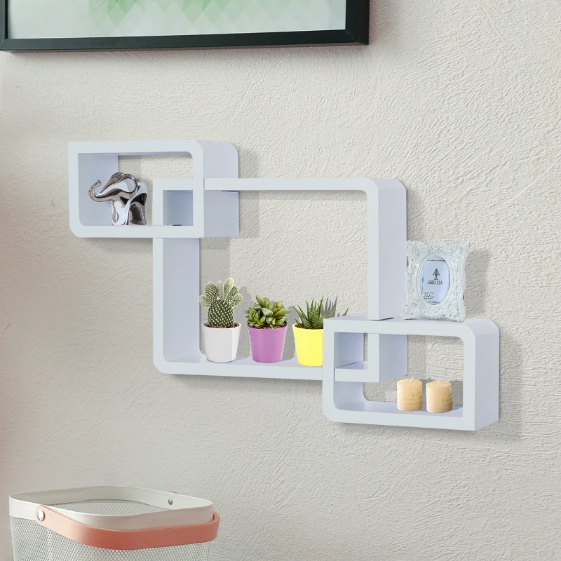 HOMCOM Wandstelling hangende stelling met 3 vakken kubus stelling opbergruimte MDF 2 kleuren