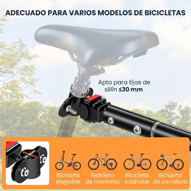 HOMCOM Reboque de Carga para Bicicleta Carrinho Dobrável para Bicicleta com 2 Rodas Refletores Carga 40 kg 155x71,5x77 cm Preto