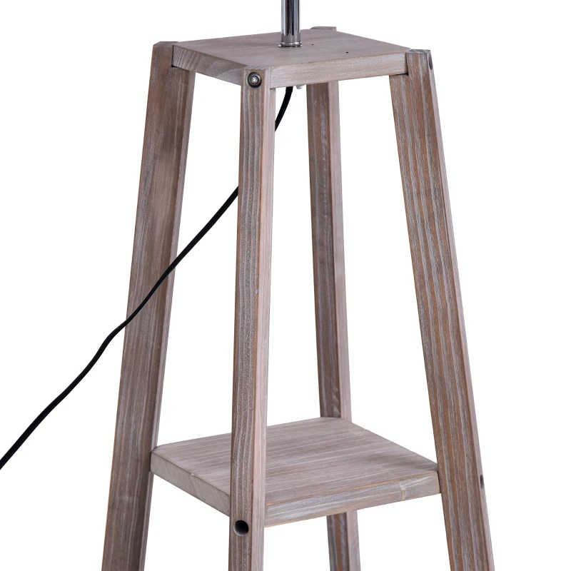 HOMCOM Staande lamp met schappen, Scandinavische schemerlamp, lamp, linnen, grenen hout, natuurlijk, grijs, 45 x 45 x 148 cm schappen vloerlamp lamp grenen naturel grijs | Aosom.de