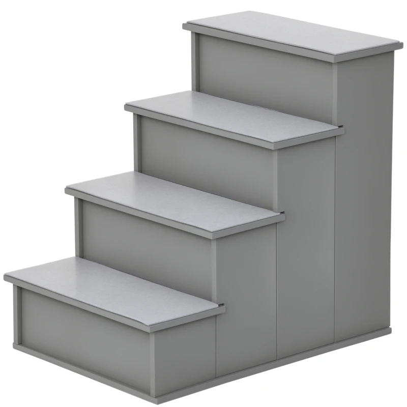 PawHut Huisdiertrap, voor honden/katten, 4-traps, Kort pluche, tot 30 kg, 40 x 59 x 54,2 cm, Grijs