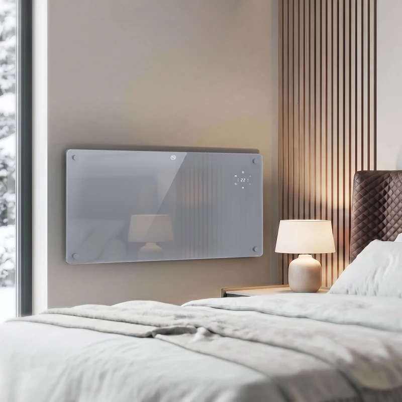 HOMCOM 2000W Smart Panel Heater Wall Mounted & Freestanding, Electric Heater with Weekly Timer, Open Window & Anti-Frost, Grey