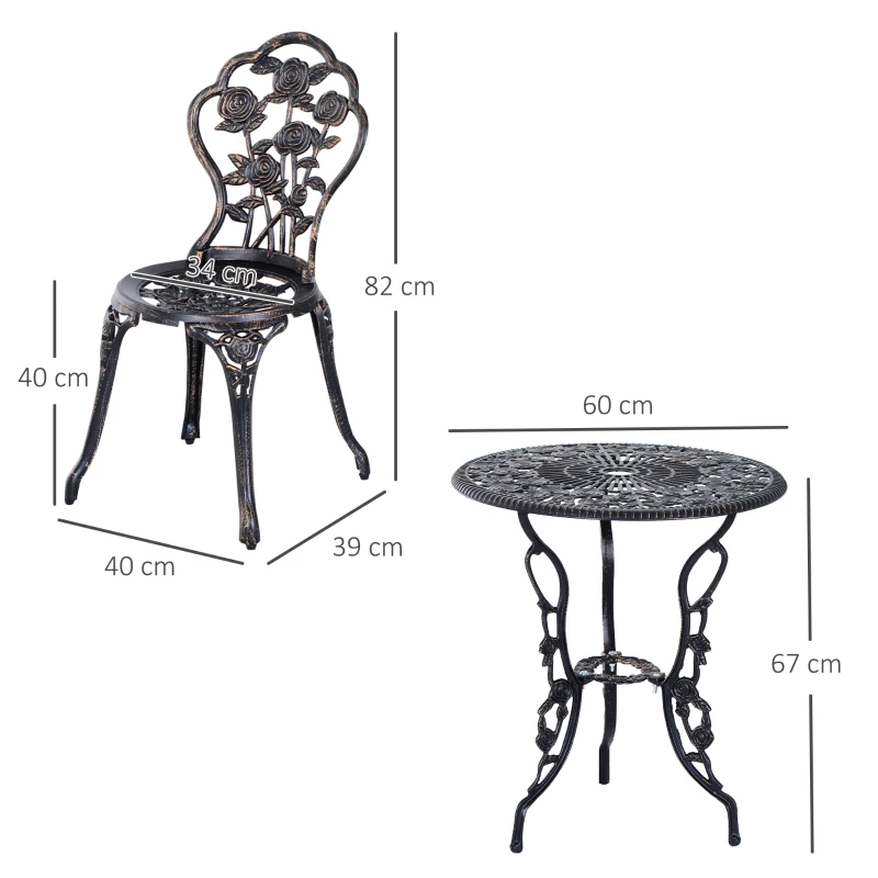 Outsunny Tuinmeubel 3-delig Tuinset zitgroep balkonset balkonmeubel decoratie, bronskleurig