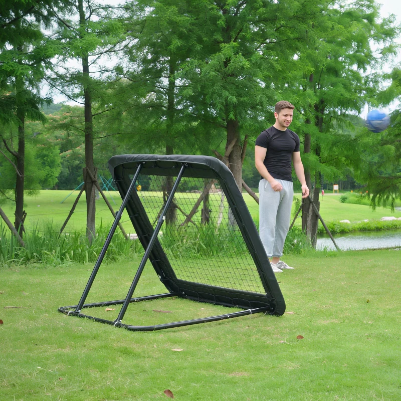 HOMCOM voetbal rebounder opvouwbaar kickback goal rebound wandnet voor honkbal basketbal volleybal verstelbaar in 5 stappen staal zwart 128 x 118 x 108-120 cm