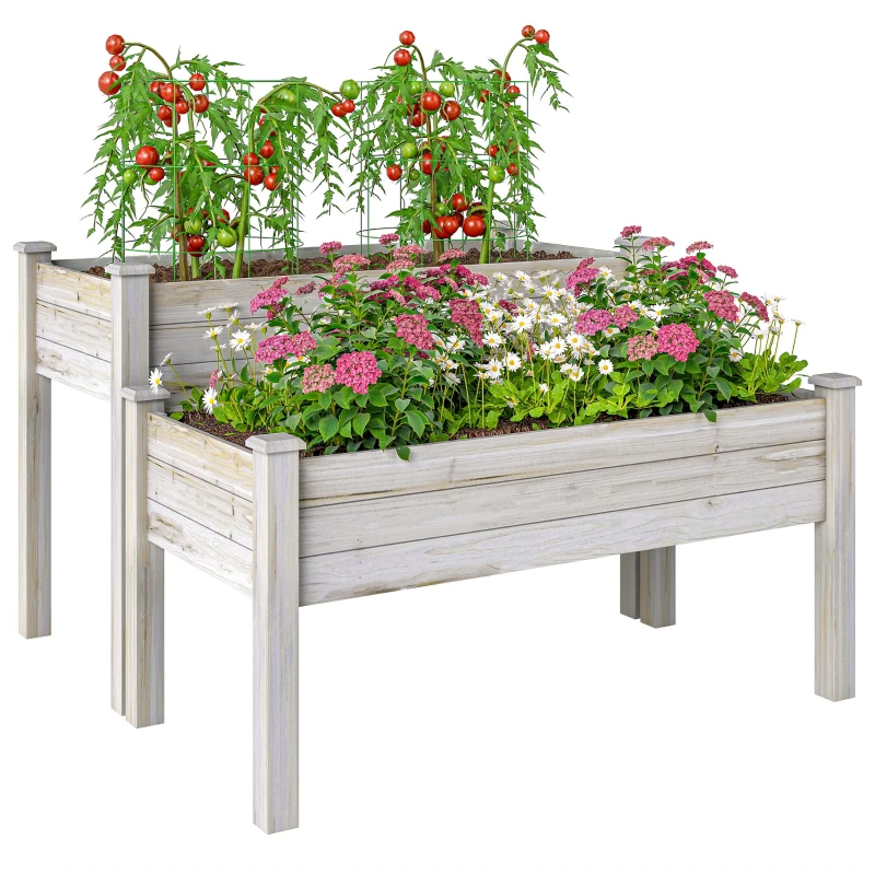 Outsunny Verhoogd bed 2 niveaus koude kas kruidenbed plantenbak met afvoergaten van massief hout