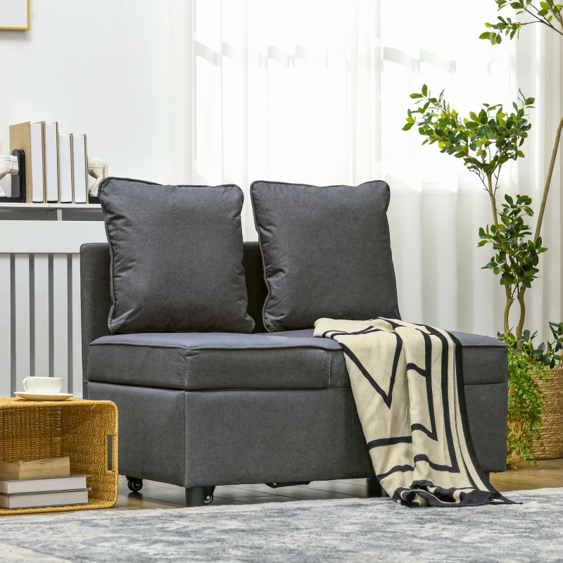 HOMCOM Sofá Cama de 1 Plaza con Respaldo Ajustable Sillón Cama Individual con Almohadas para Dormitorio Apartamento Gris