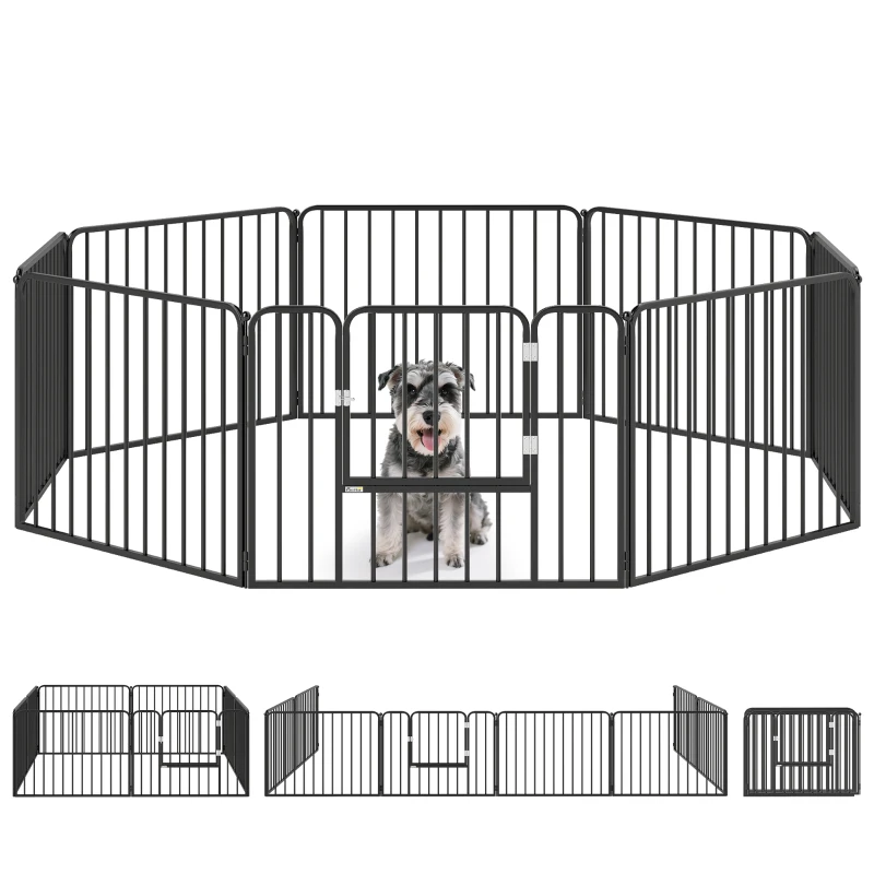 PawHut Gard pentru Câini cu 8 Panouri Modulabile pentru Interior și Exterior, din Oțel, 164x164x60 cm, Negru