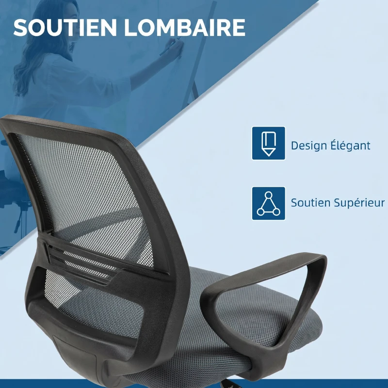 Vinsetto Fauteuil de bureau chaise de bureau assise haute réglable tabouret de bureau pivotant 360° maille respirante