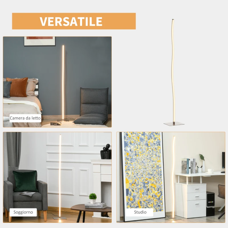 HOMCOM Lampada a Stelo, Lampada da Terra Design, Lampada Piantana con Luci a LED Bianco Caldo, 12W, Argento, 22x22x144cm