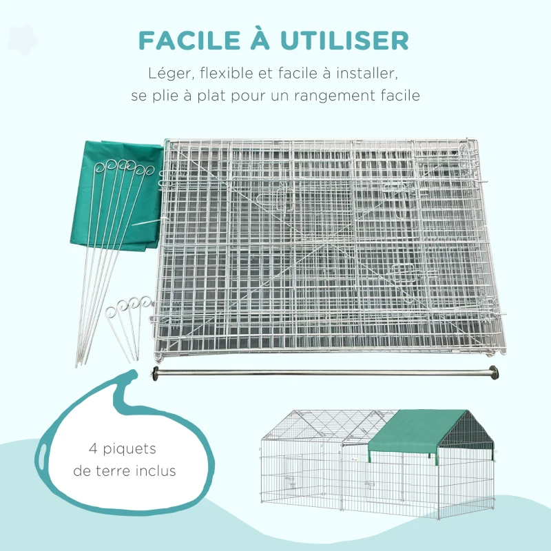 PawHut Clôture pour petits animaux cage pour animaux domestiques cadre en métal galvanisé 4 piquets de sol inclus 220 x