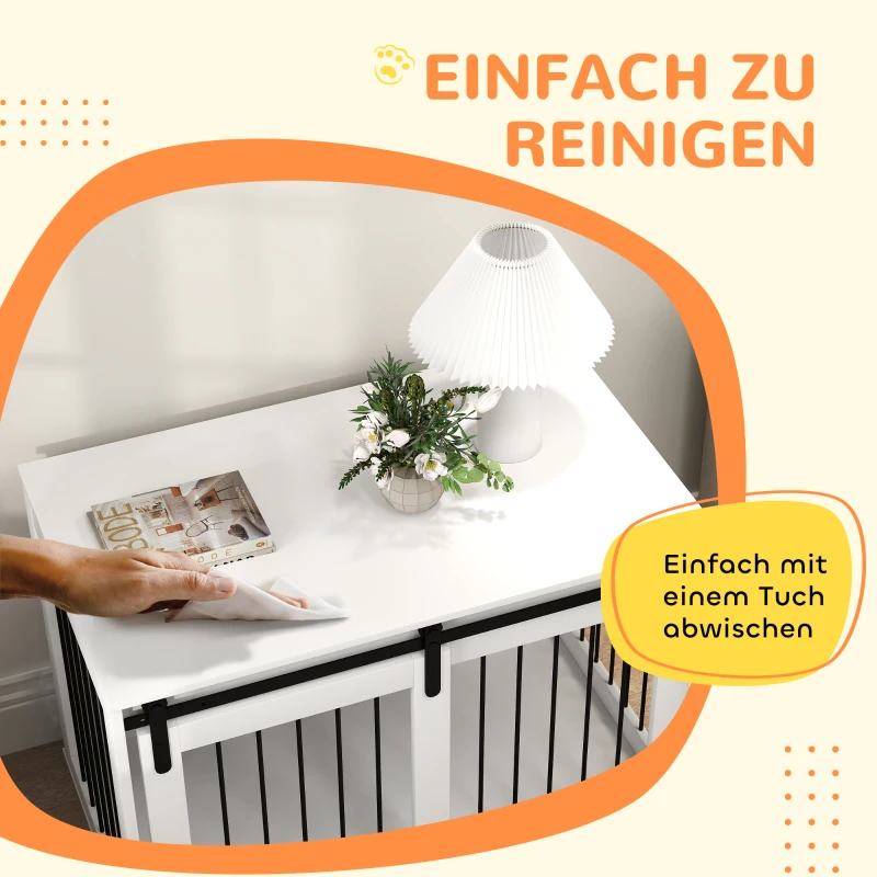 PawHut Hondenkooi met Schuifdeur, Ventilatie, Spaanplaat en Staal, 98 x 58 x 61 cm, Wit(m-7)