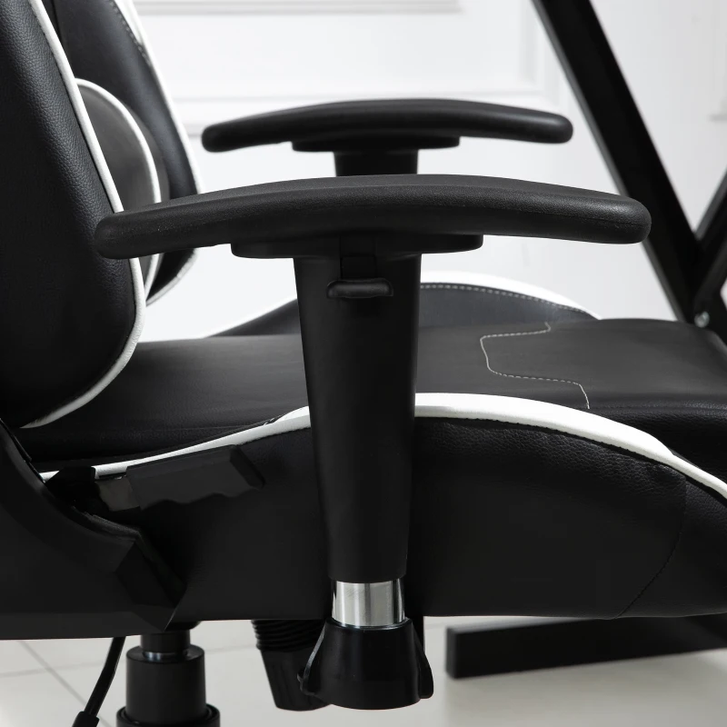 Vinsetto Poltrona da Gaming con Altezza Schienale Regolabile, Sedia Ufficio con Poggiatesta e Cuscino Lombare Nera e Bianca