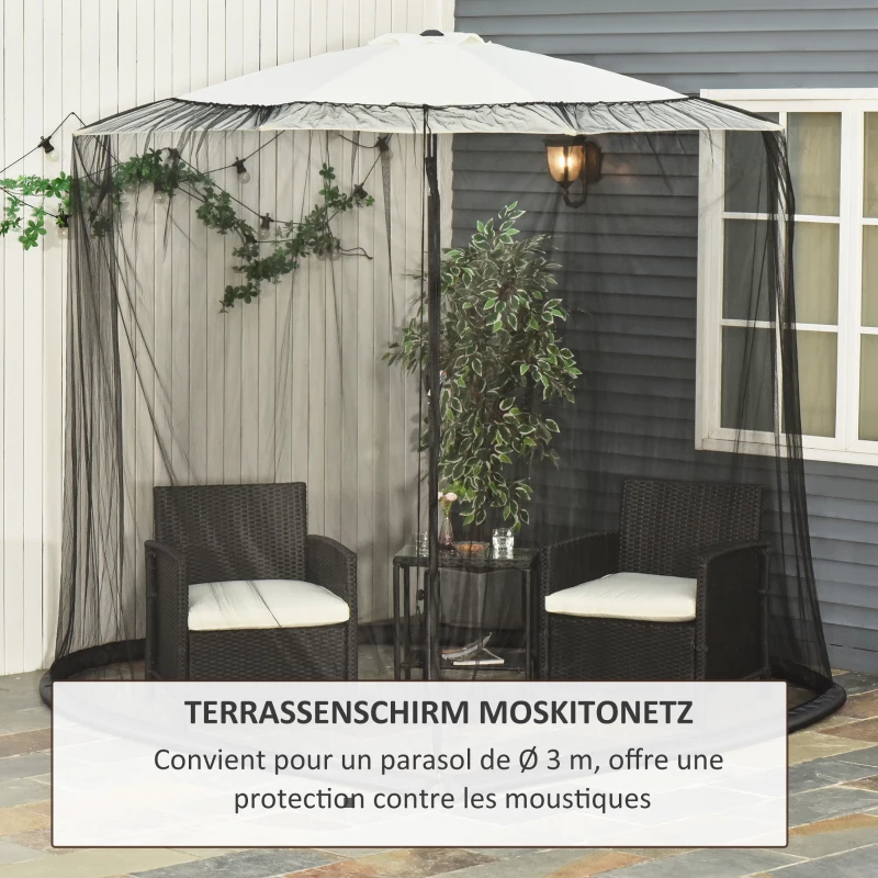 Outsunny Muggengaas voor parasol vliegennet klamboe zwart Ø3 m met slang