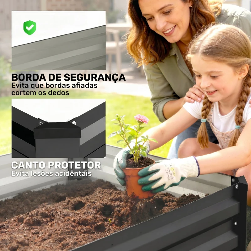 Outsunny Conjunto de 2 Caixas de Plantio de Exterior em Aço Caixas de Cultivo Retangulares para Jardim 100x60x30 cm Cinza Escuro